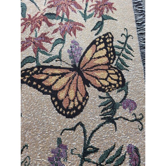 Country Classics Butterfly Floral Tapestry Throw Blanket Fringe Made In USA NWT - Picture 5 of 5